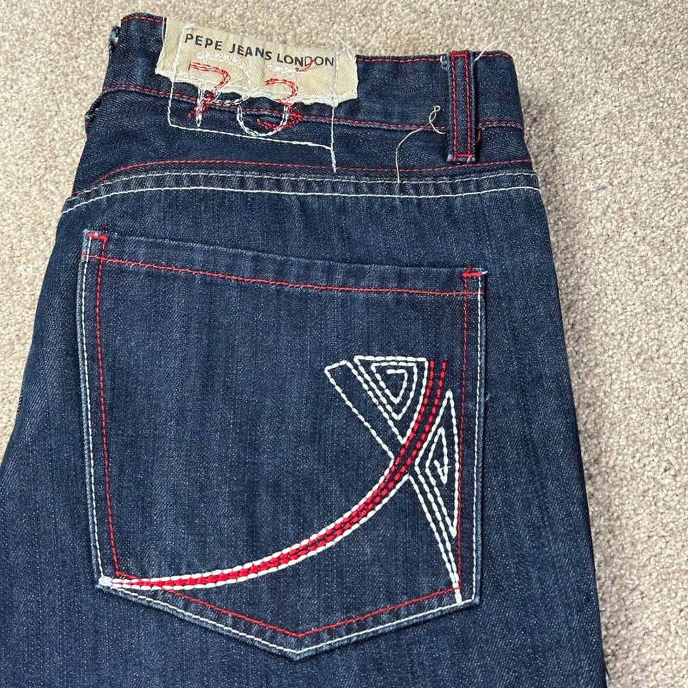 Pepe Jeans Men 34 Straight Leg Blue Dark Wash Contrast Red Stitch Y2K Streetwear